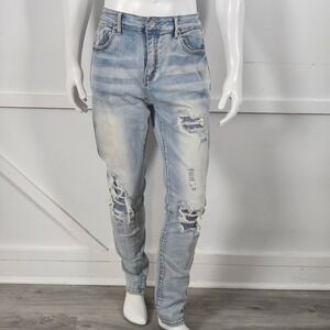 Embellish NYC Mens Distressed Side Stripe Moto Jeans Light Wash Blue Size 38x33